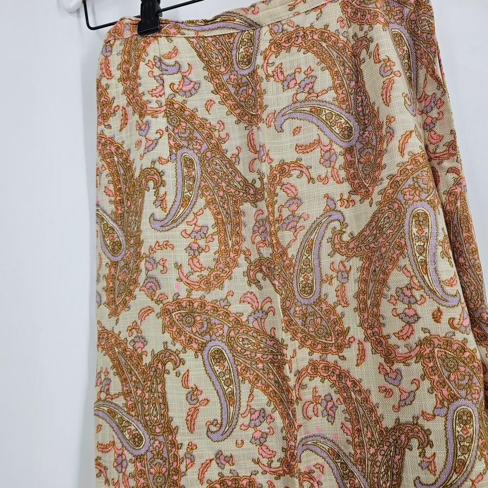 Vitange 70s Skirt Set Brown Button Down Long Sleeve Paisley Mod Secretary Sz 10 - Picture 10 of 12